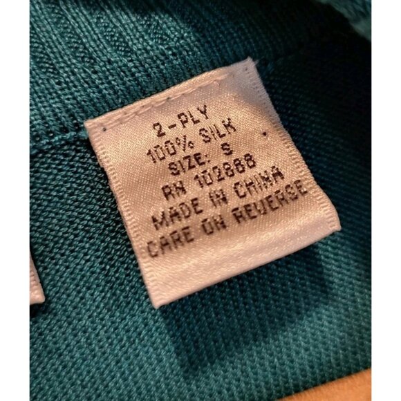Vtg Kevo Collection Teal 100% Silk Knit Turtleneck Office Sz S - Picture 6 of 7